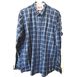 Wrangler Mens Wrinkle Resist L Blue Plaid Long Sleeve Button Down Shirt